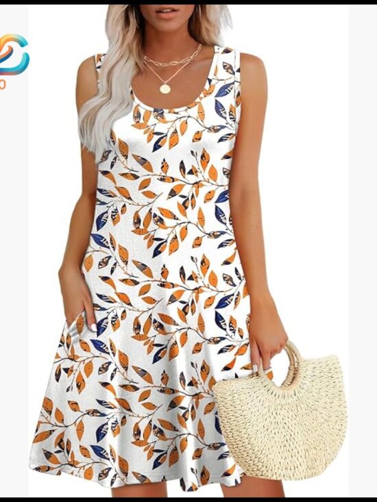 Dresses & Skirts - Knee Length Sleeveless Sundress with Pockets, Loose Fit Summer Dress